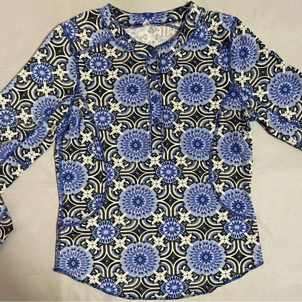 New Free People Fireside Long Sleeve Base Layer Blue Top Size M